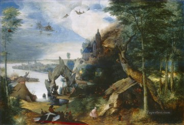 ピーテル・ブリューゲル長老 Painting - 聖アントニウスの誘惑のある風景 フランドルのルネサンス農民ピーテル・ブリューゲル長老